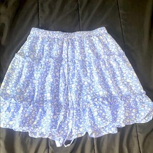 Floral Blue and White Ruffle Skirt